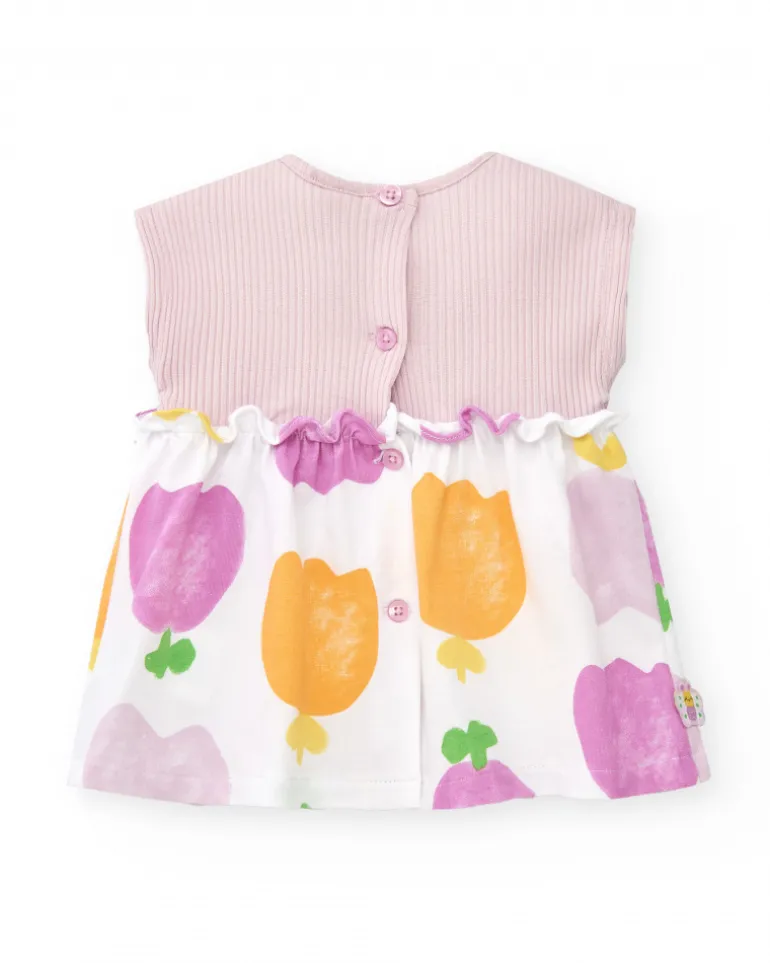 Conjunto de punto para niña con vestido sin mangas de estampado