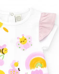 Conjunto de punto para niña con vestido blanco estampado