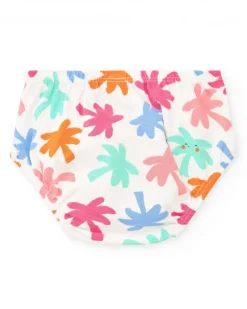 Conjunto fucsia para niña con vestido de sol y braguita con estampado tropical
