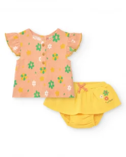 Conjunto para niña con blusa de flores y braguita amarilla