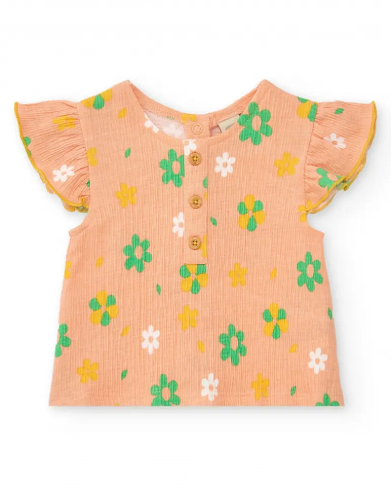 Conjunto para niña con blusa de flores y braguita amarilla