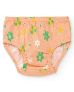 Conjunto para niña con blusa salmón y braguita amarilla con bordados