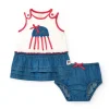 Conjunto para niña con camiseta blanca de medusa y falda denim de volantes