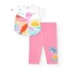 Conjunto para niña con camiseta blanca de colibrí y leggings ciclistas rosas