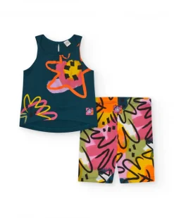 Conjunto para niña con camiseta de tirantes y leggings ciclistas