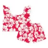 Conjunto para niña con camiseta de volantes y short floral en rojo y blanco