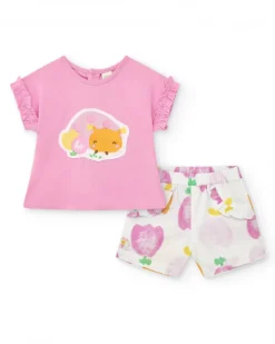 Conjunto para niña con camiseta de punto sin mangas y estampado