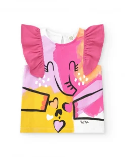 Conjunto para niña con camiseta de elefante y short azul