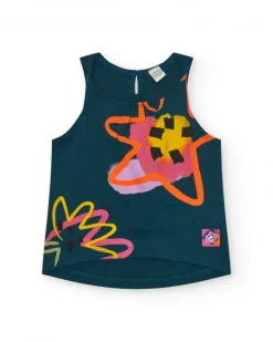 Conjunto para niña con camiseta de tirantes y leggings ciclistas