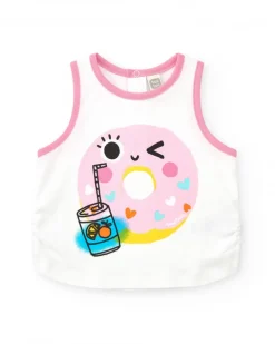 Conjunto para niña con camiseta blanca y short rosa con lazo