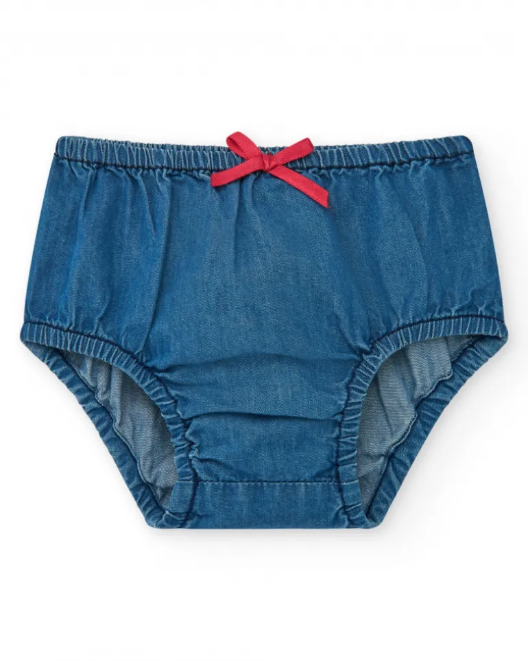 Conjunto para niña con camiseta blanca de medusa y falda denim de volantes