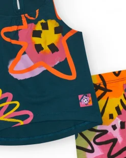 Conjunto para niña con camiseta de tirantes y leggings ciclistas