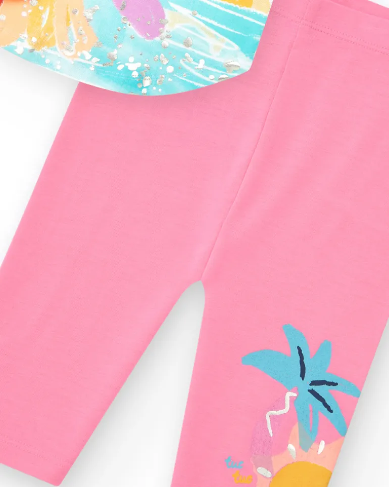 Conjunto para niña con camiseta blanca de colibrí y leggings ciclistas rosas