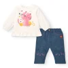 Conjunto para niña en color crema y azul con estampado de gatitos colección Lovely Kittens