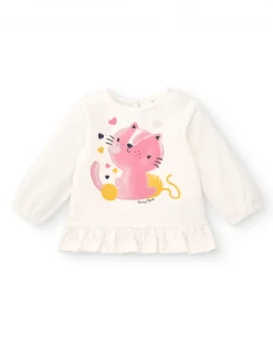 Conjunto para niña en color crema y azul con estampado de gatitos colección Lovely Kittens