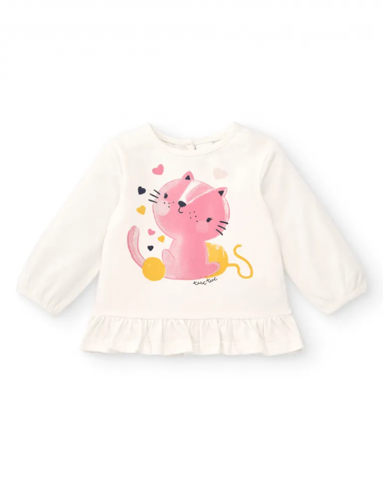 Conjunto para niña en color crema y azul con estampado de gatitos colección Lovely Kittens