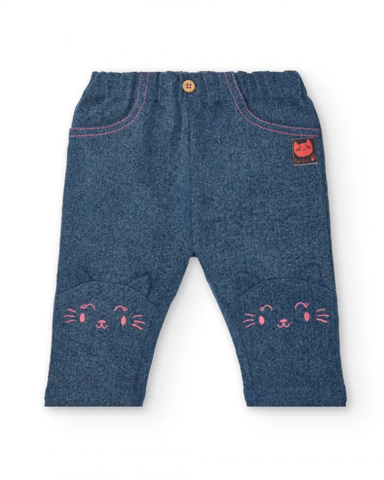 Conjunto para niña en color crema y azul con estampado de gatitos colección Lovely Kittens