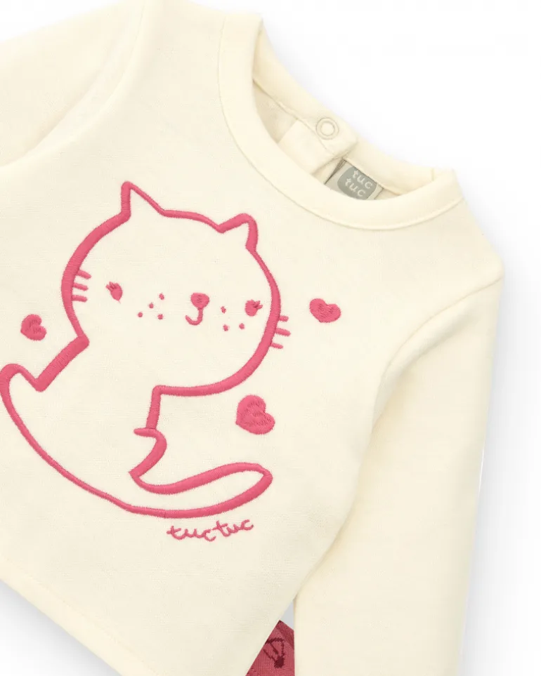 Conjunto para niña en crema y rosa con diseño de gatito colección Lovely Kittens