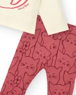 Conjunto para niña en crema y rosa con diseño de gatito colección Lovely Kittens