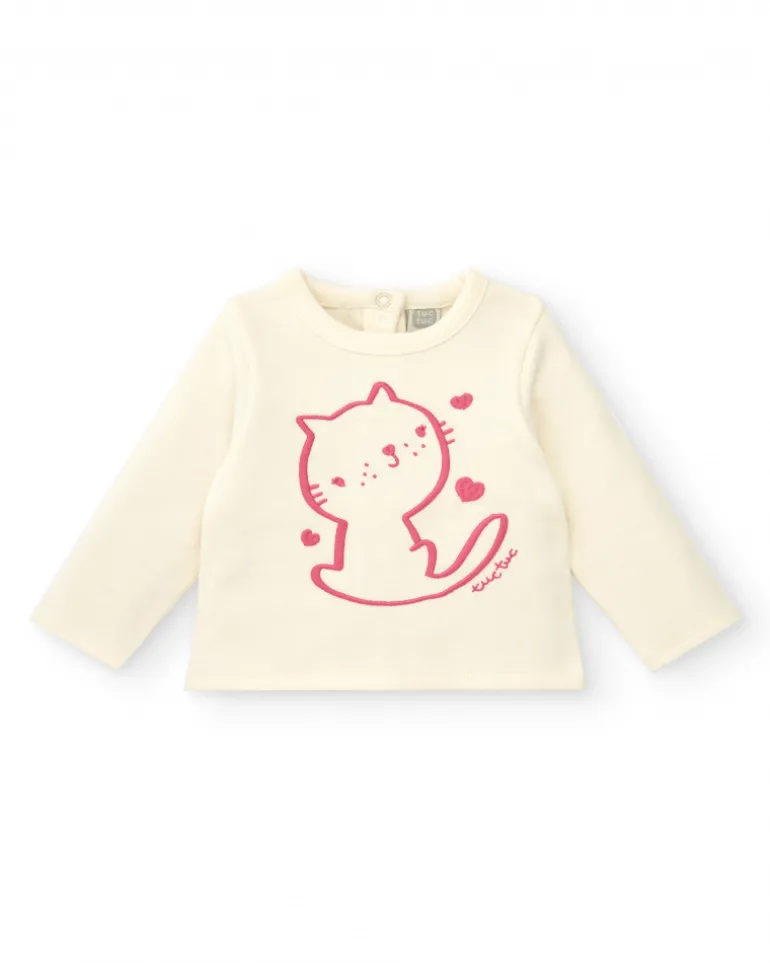 Conjunto para niña en crema y rosa con diseño de gatito colección Lovely Kittens
