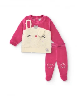Conjunto para niña en fucsia con aplique de conejito colección Glitter Tales