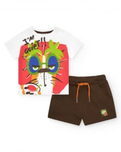 Conjunto para niño con camiseta de tigre y bermuda marrón
