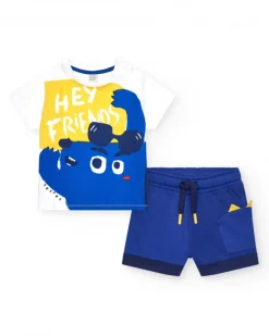 Conjunto para niño con camiseta blanca y bermuda azul