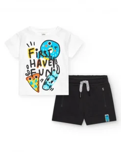 Conjunto para niño con camiseta blanca y short negro