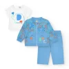 Conjunto para niño con camiseta blanca de elefante, chaqueta azul con capucha y pantalón largo azul
