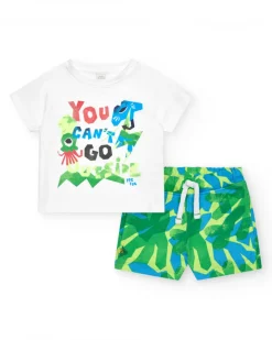 Conjunto para niño con camiseta blanca y bermuda tropical