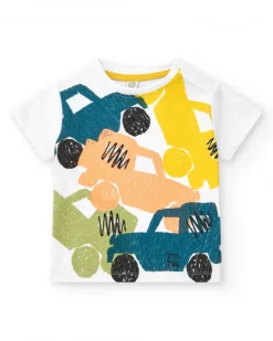 Conjunto para niño con camiseta de coches y bermuda amarilla