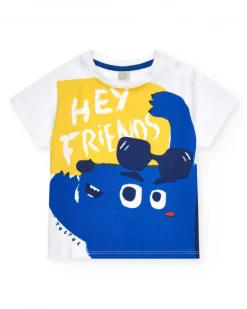 Conjunto para niño con camiseta blanca y bermuda azul