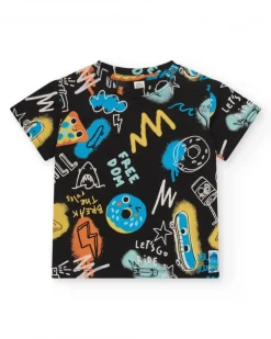 Conjunto para niño con camiseta negra y short turquesa