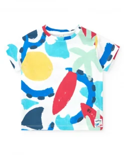 Conjunto para niño con camiseta estampada y bermuda azul ajustable