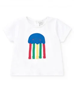 Conjunto para niño con camiseta blanca y pantalón corto azul