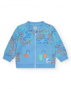 Conjunto para niño con camiseta blanca de elefante, chaqueta azul con capucha y pantalón largo azul