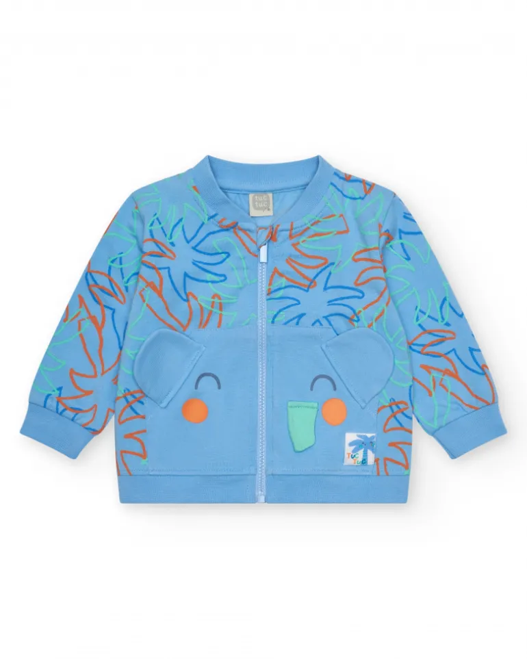 Conjunto para niño con camiseta blanca de elefante, chaqueta azul con capucha y pantalón largo azul