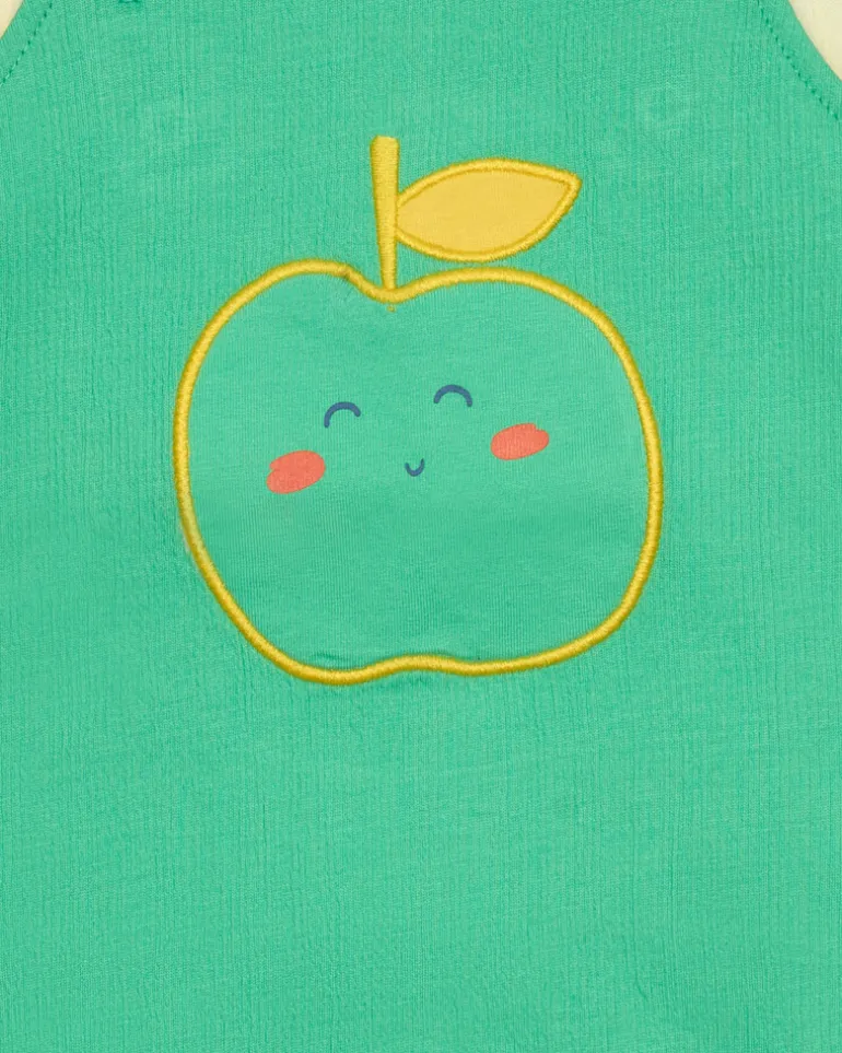 Conjunto para niño con camiseta de manzanas y peto verde con bordado de manzana