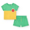Conjunto para niño en verde y amarillo con camiseta bordada de manzana y pantalón corto