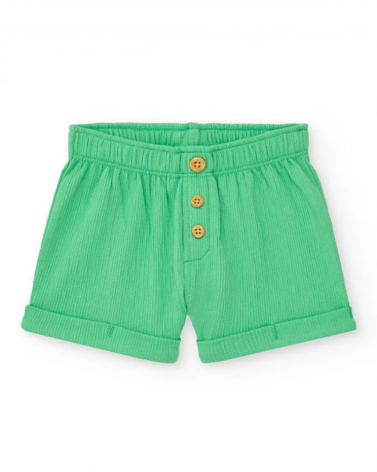 Conjunto para niño en verde y amarillo con camiseta bordada de manzana y pantalón corto