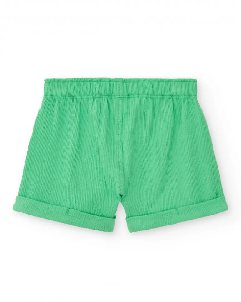 Conjunto para niño en verde y amarillo con camiseta bordada de manzana y pantalón corto