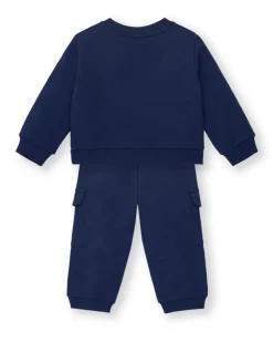 Conjunto sudadera y pantalón felpa cargo niño en azul marino con estampado de abeja colección