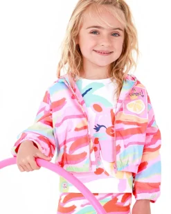 Cortavientos multicolor para niña con capucha y cremallera