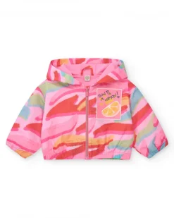 Cortavientos multicolor para niña con capucha y cremallera