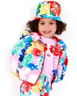 Cortavientos para niña con estampado floral multicolor y capucha