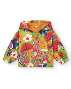 Cortavientos para niña con estampado de frutas y capucha