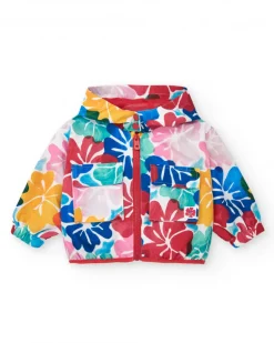 Cortavientos para niña con estampado floral multicolor y capucha