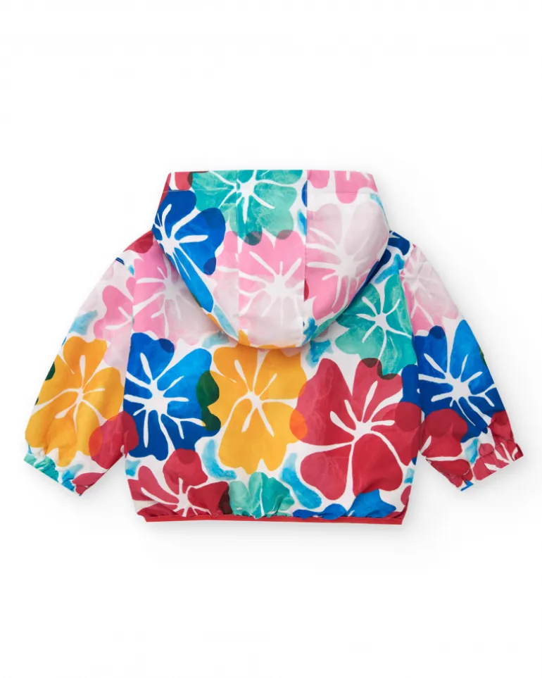 Cortavientos para niña con estampado floral multicolor y capucha