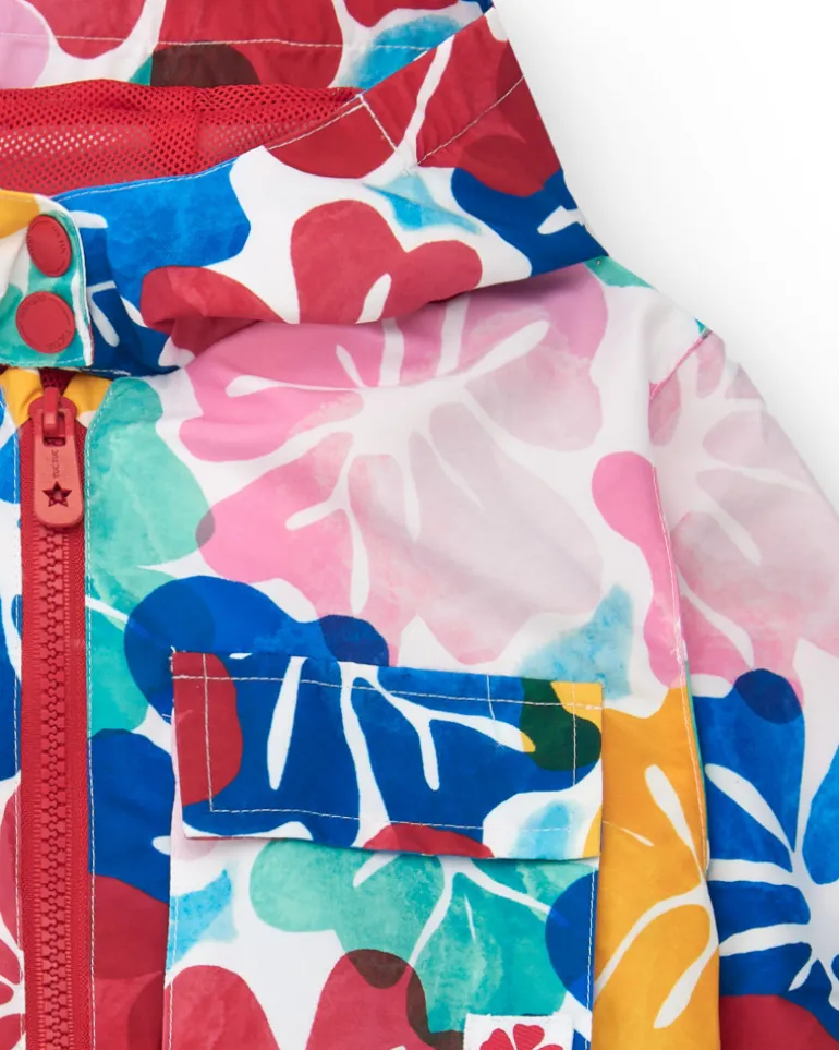 Cortavientos para niña con estampado floral multicolor y capucha