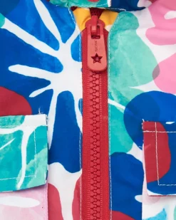 Cortavientos para niña con estampado floral multicolor y capucha